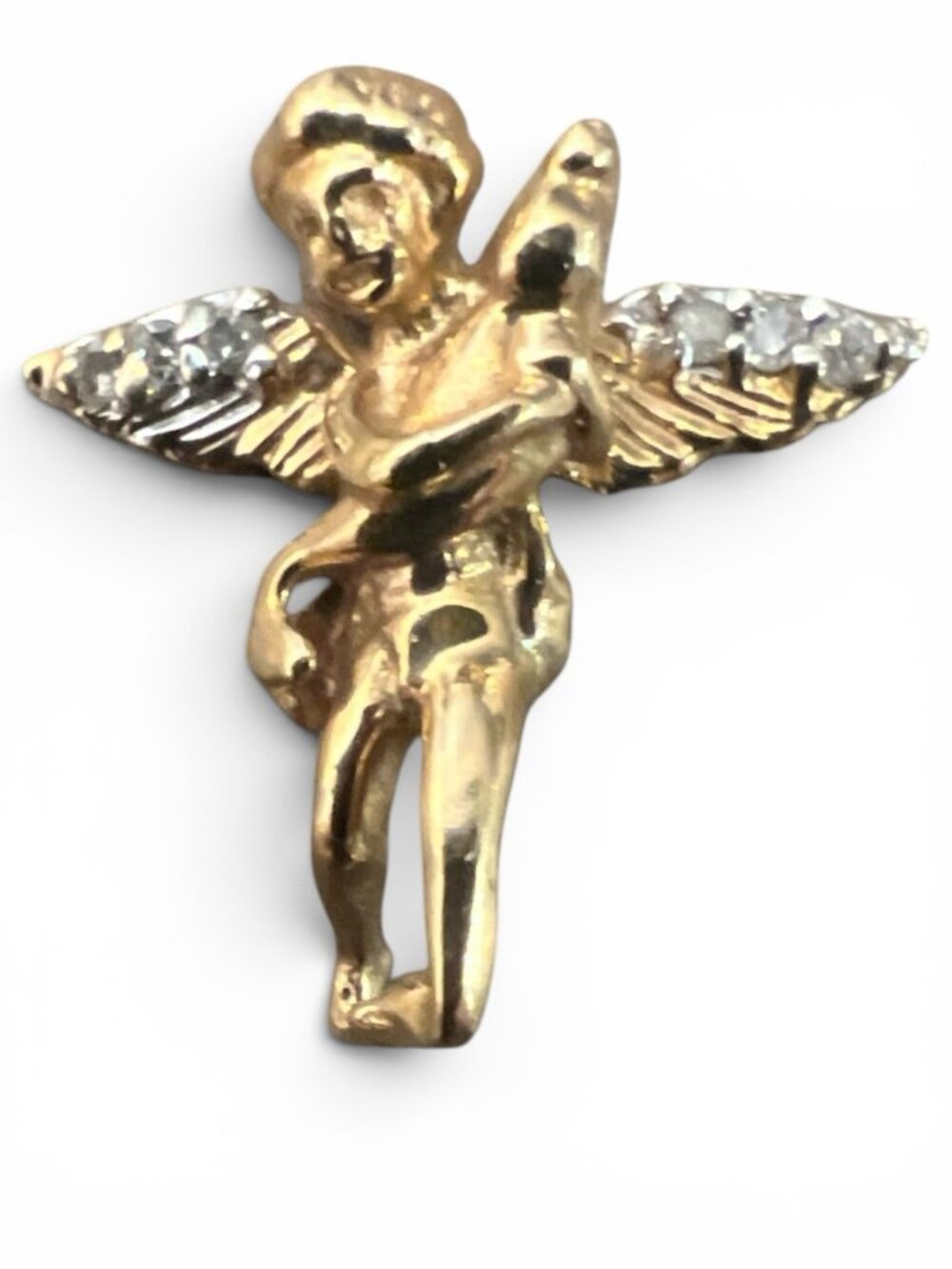 vtg made in Italy 2 gram 14k gold/6Diamond guardian angel pendant sparkly - Picture 2 of 16